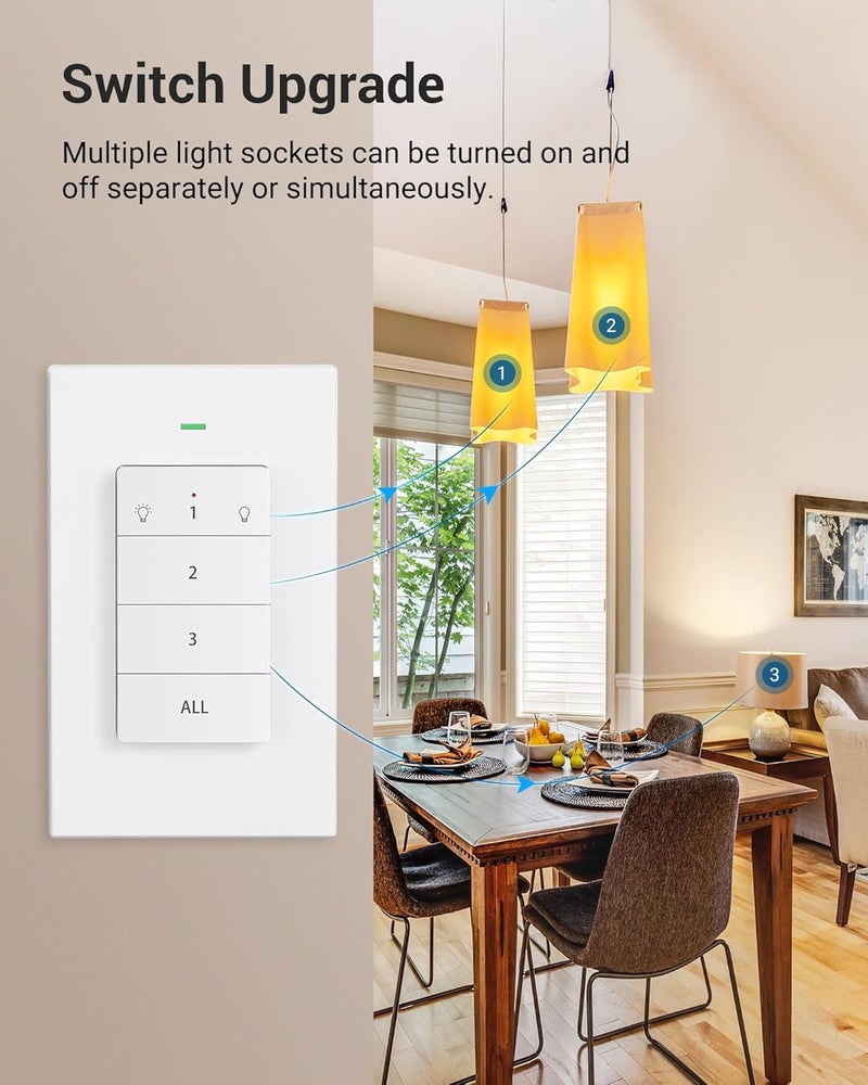 DEWENWILS Remote Control Light Socket, Wireless Light Switch for Pull Chain Light Lamp Fixtures, 100FT Range, No Wiring Needed, ETL Listed(1 Wall Mounted Controller+3 Socket, Shorter Version) - Image 3
